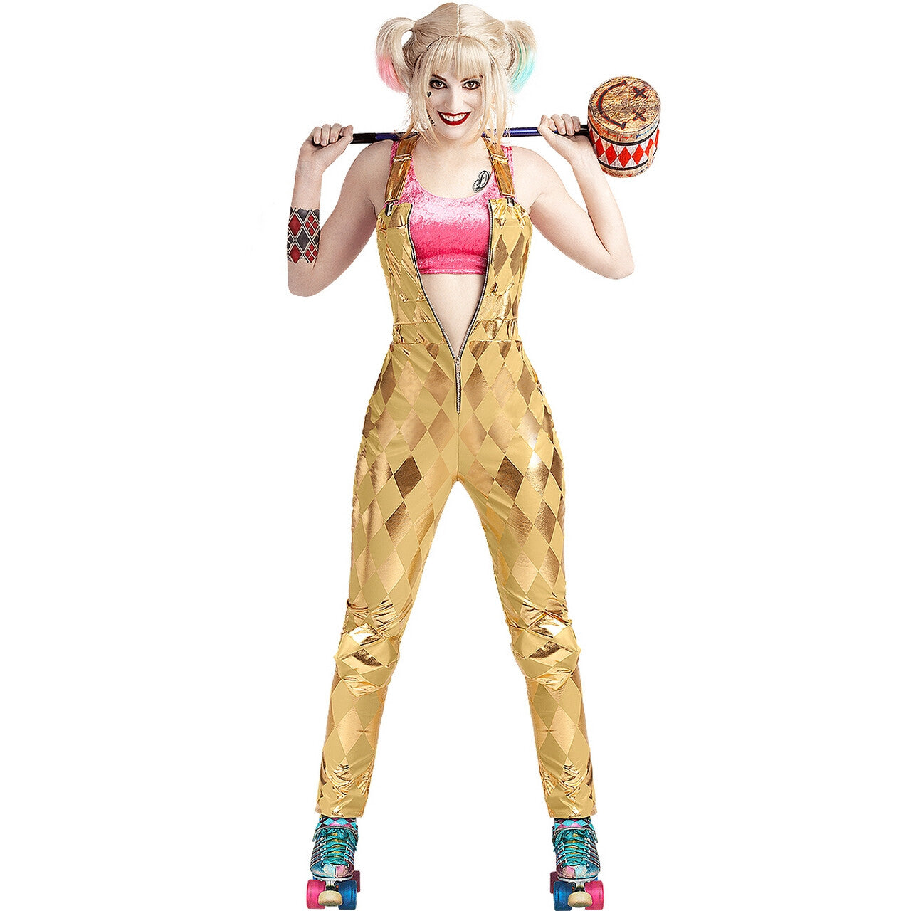 Op deze afbeelding zie je een Kostuums, van het merk Funidelia. Harley Quinn Golden Puddin Vrouw Kostuum