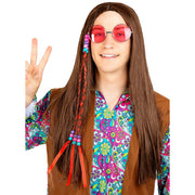 Op deze afbeelding zie je een Accessoires, van het merk Funidelia. Bruine Lange Hippie Pruik Johnny