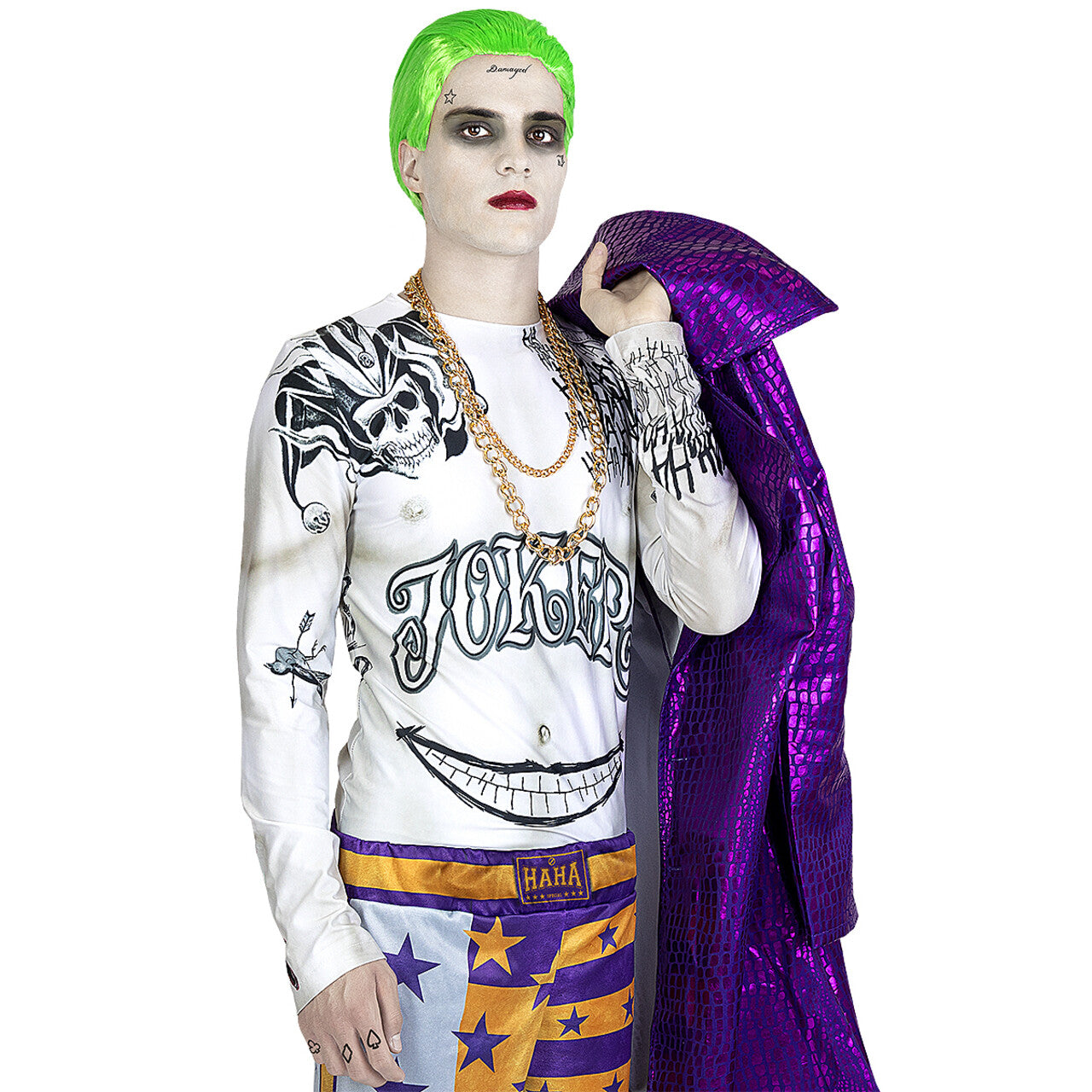 Op deze afbeelding zie je een Kostuums, van het merk Funidelia. Joker Haha Suicide Squad Man Kostuum