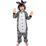 Op deze afbeelding zie je een Kostuums, van het merk Funidelia. Willy De Zebra Onesie Kind Kostuum