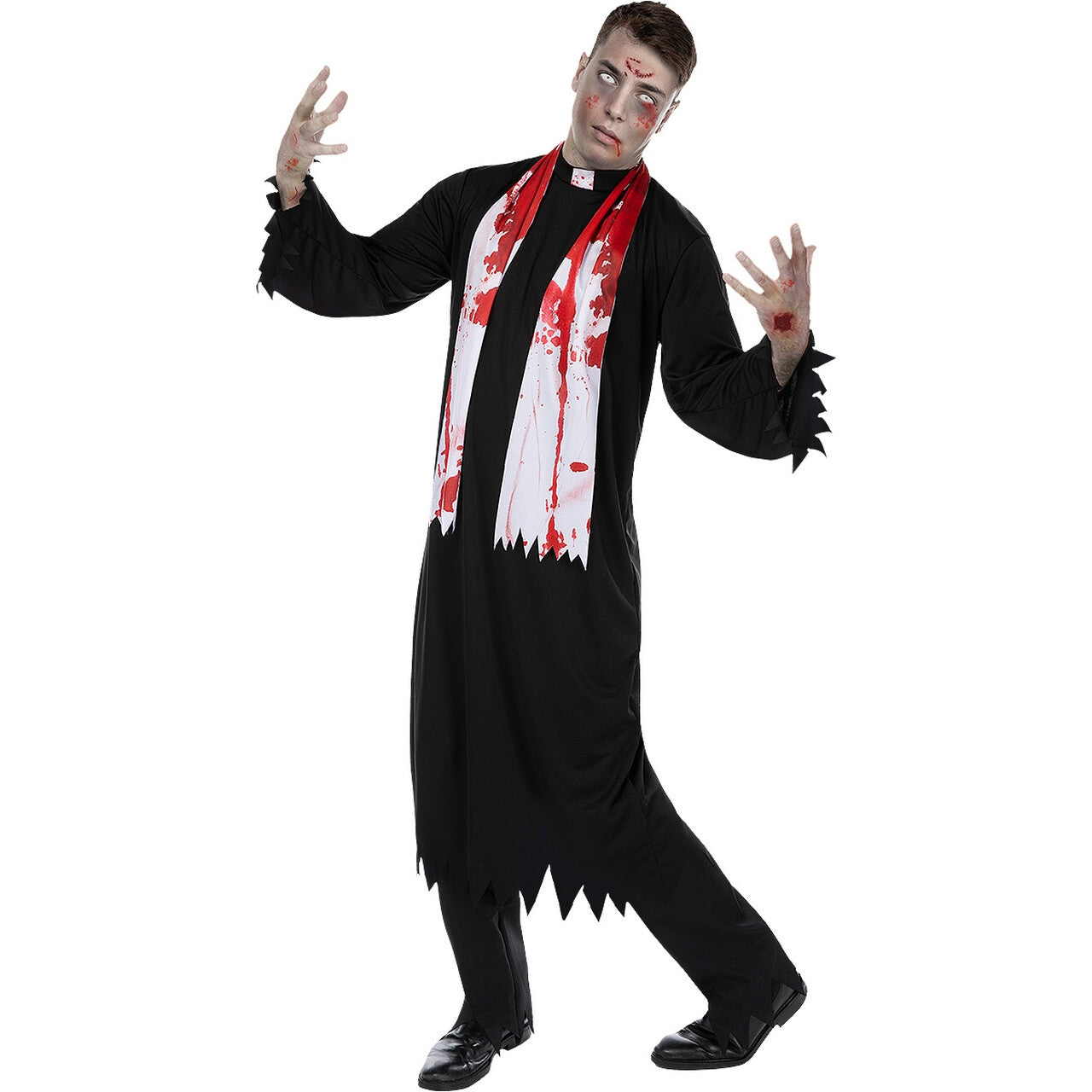 Op deze afbeelding zie je een Kostuums, van het merk Funidelia. Horror Preek Priester Zombie Man Kostuum