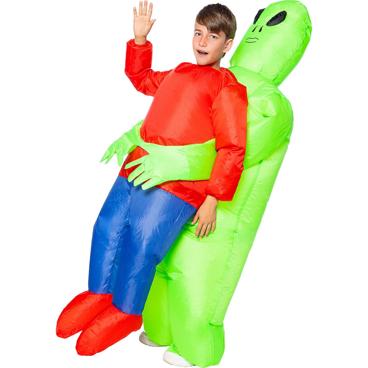 Op deze afbeelding zie je een Kostuums, van het merk Funidelia. Help Ontvoerd Door Een Opblaasbare Alien Kind Kostuum