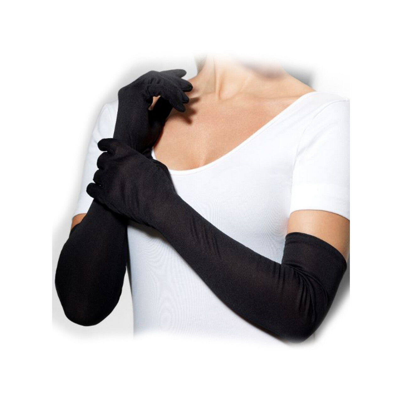 Op deze afbeelding zie je een Accessoires, van het merk Funidelia. Zwarte Lange Handschoenen 55 Centimeter