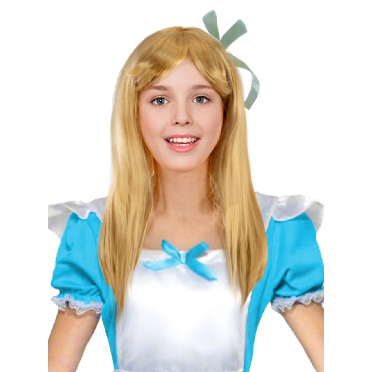 Op deze afbeelding zie je een Accessoires, van het merk Funidelia. Zoet Schoolmeisje Alicia Pruik Blond Met Strik