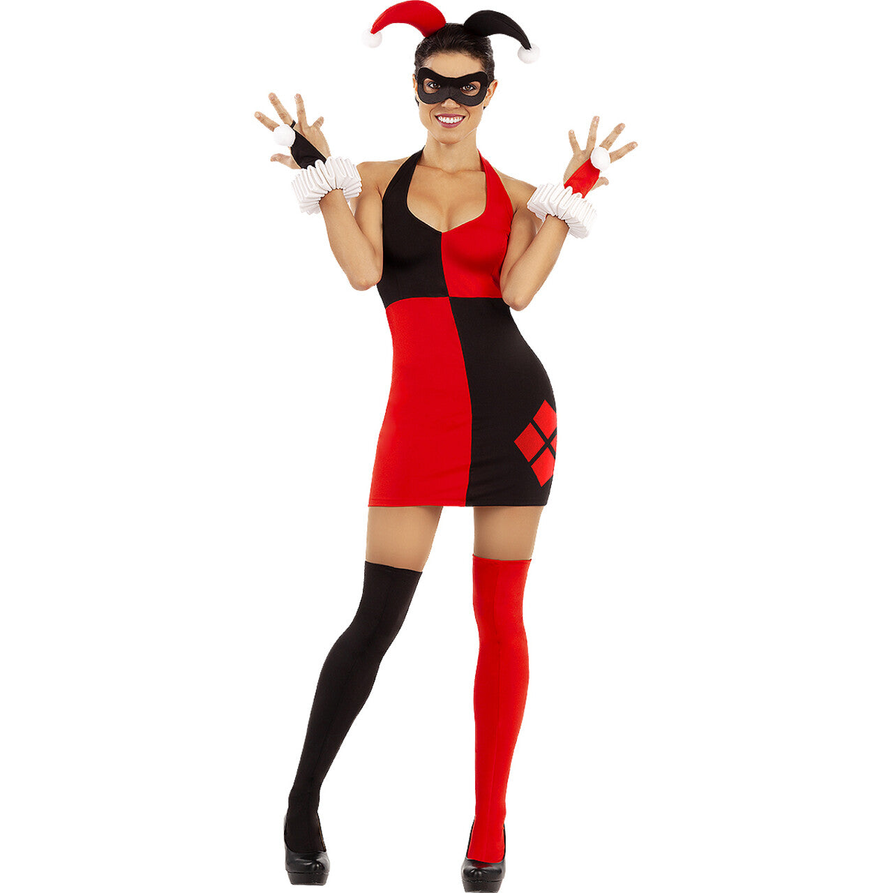 Op deze afbeelding zie je een Kostuums, van het merk Funidelia. Sexy Harley Quinn Rood Zwart Vrouw Kostuum