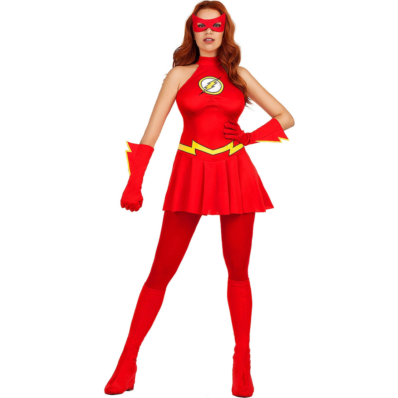 Op deze afbeelding zie je een Kostuums, van het merk Funidelia. Verleidelijke Red Flash Vrouw Kostuum