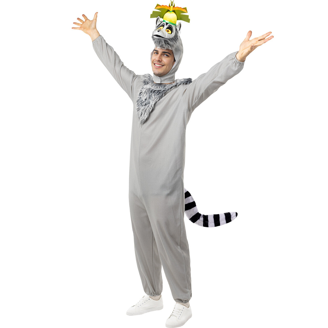 Op deze afbeelding zie je een Kostuums, van het merk Funidelia. Madagascar Maki Koning Julien Man Kostuum