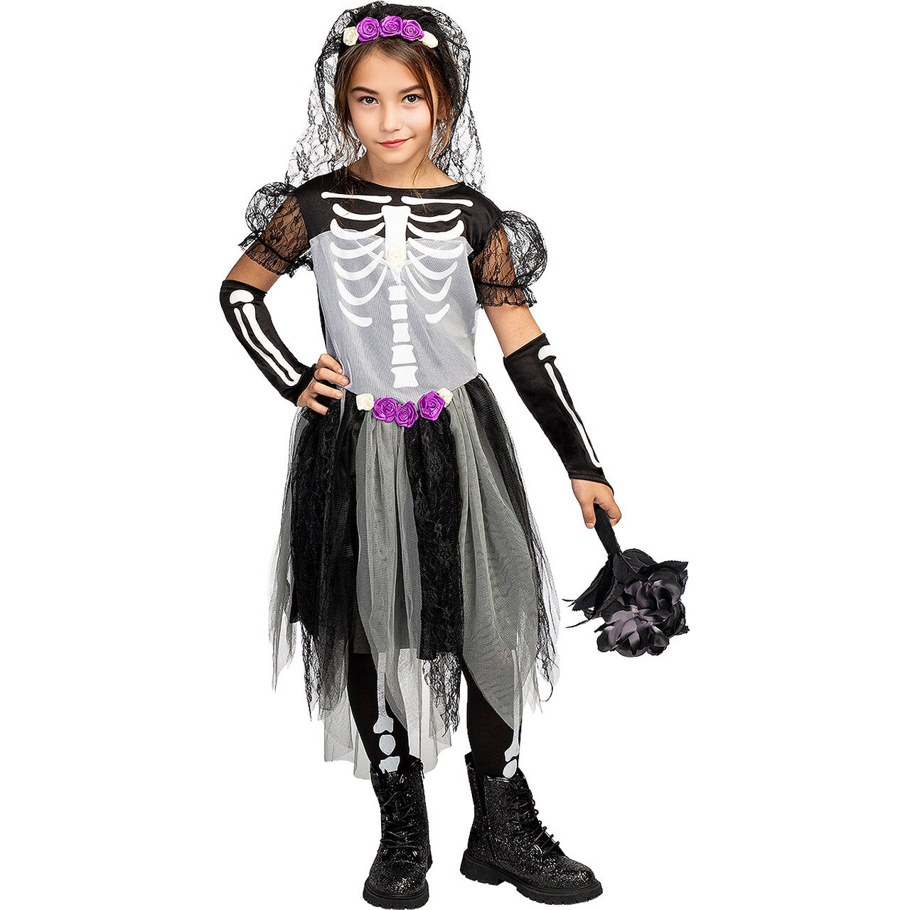 Op deze afbeelding zie je een Kostuums, van het merk Funidelia. Bridget Skelet Bruid Meisje Kostuum