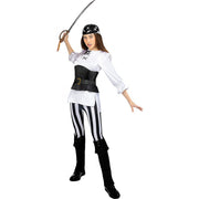 Op deze afbeelding zie je een Kostuums, van het merk Funidelia. Onverschrokken Zwart-Wit Gestreept Piraten Vrouw Kostuum