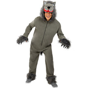 Op deze afbeelding zie je een Kostuums, van het merk Funidelia. Grijze Gemene Wolf Kostuum