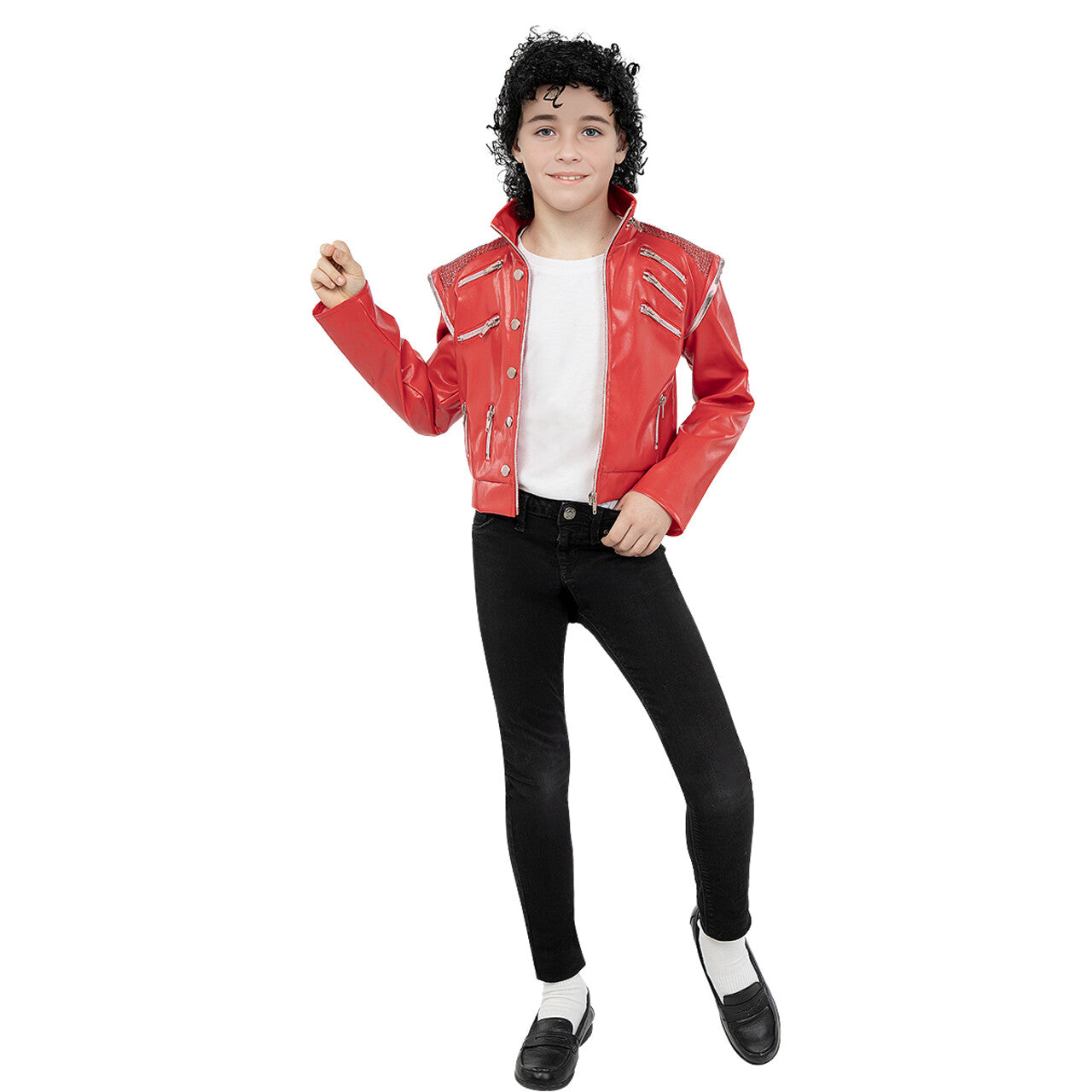 Op deze afbeelding zie je een Kostuums, van het merk Funidelia. Popster Michael Jackson Beat It Jas Kind