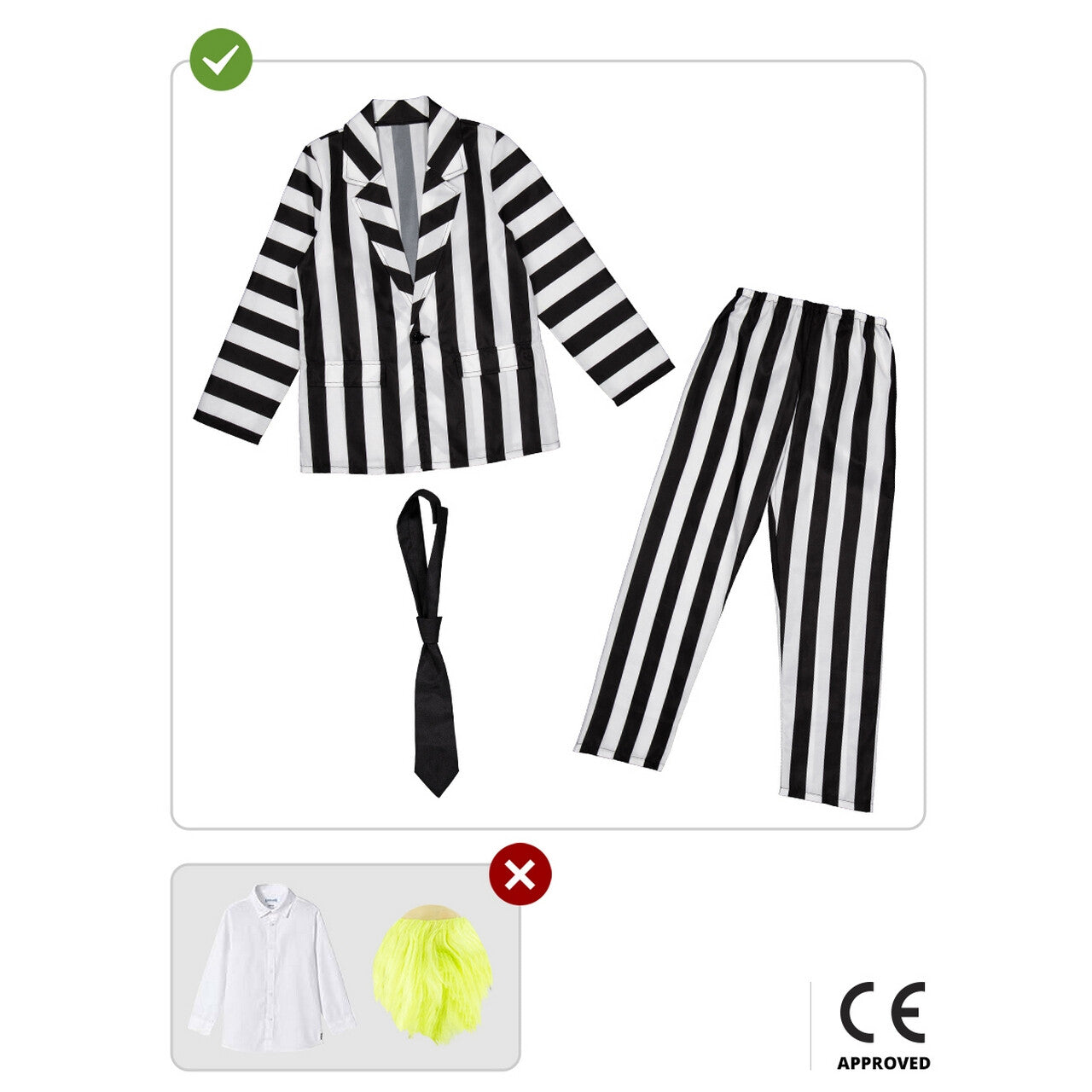 Op deze afbeelding zie je een Kostuums, van het merk Funidelia. Beetlejuice Striped Suit Kind Kostuum
