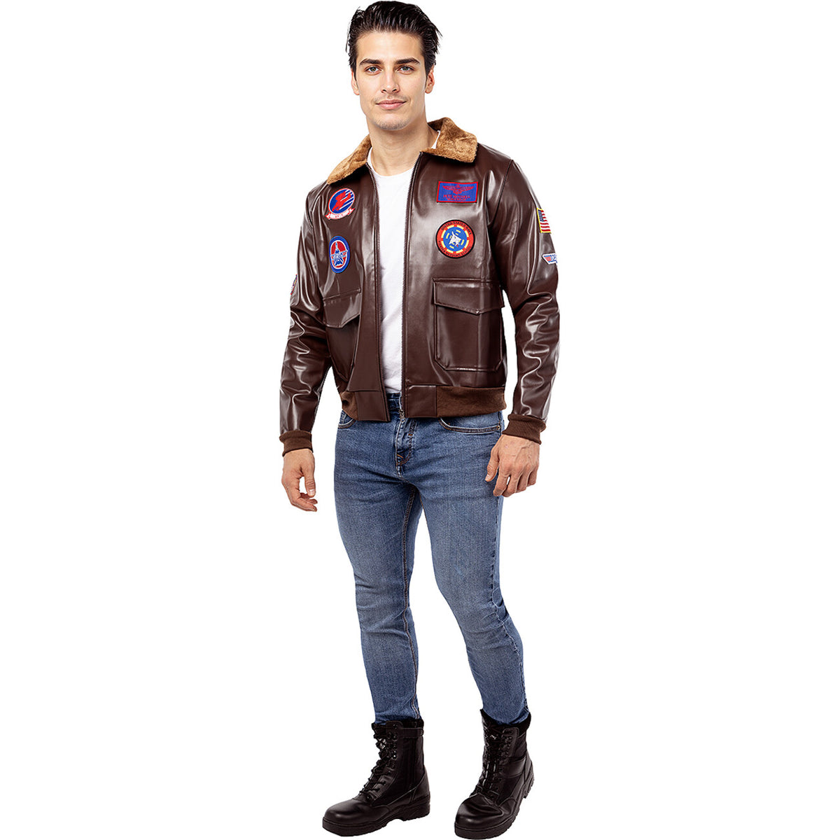 Op deze afbeelding zie je een Kostuums, van het merk Funidelia. Stoere Bruine Top Gun Aviator Jas Man