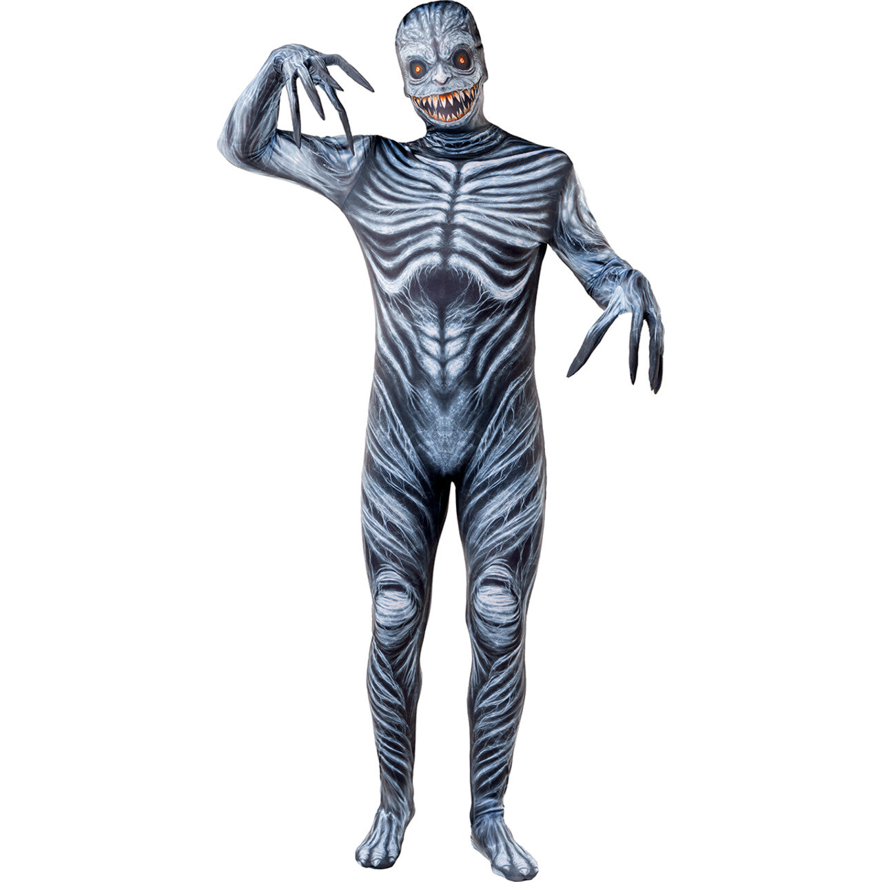 Op deze afbeelding zie je een Kostuums, van het merk Funidelia. Creepy Ghost Monster Second Skin Man Kostuum