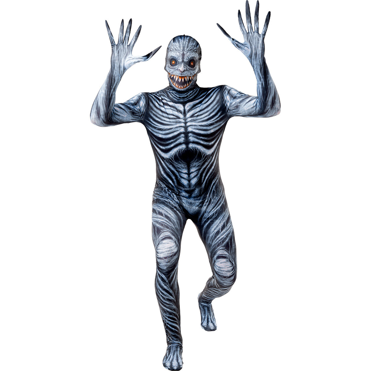 Op deze afbeelding zie je een Kostuums, van het merk Funidelia. Creepy Ghost Monster Second Skin Man Kostuum
