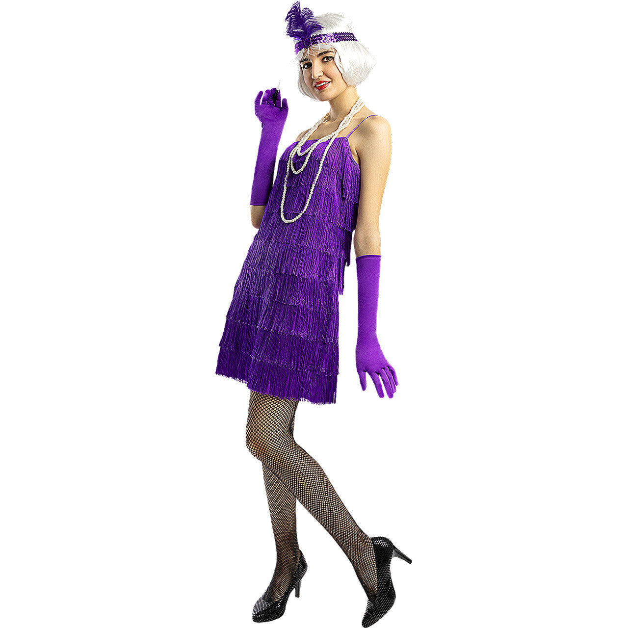 Op deze afbeelding zie je een Kostuums, van het merk Funidelia. Jaren 20 Paarse Flapper Violetta Vrouw Kostuum