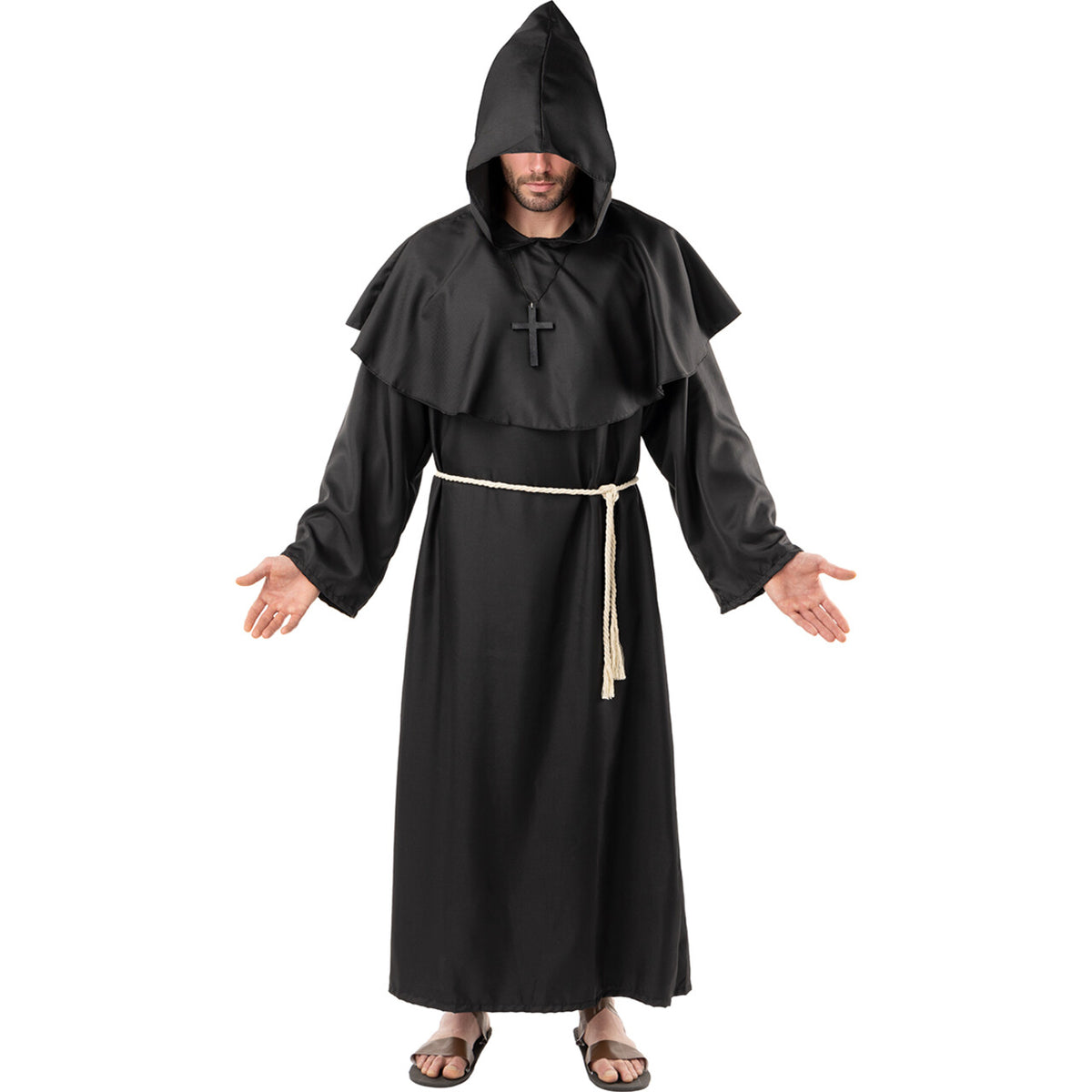 Op deze afbeelding zie je een Kostuums, van het merk Funidelia. Deluxe Zwarte Monnik Unisex Kostuum