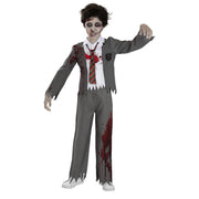 Op deze afbeelding zie je een Kostuums, van het merk Funidelia. Bloederige Zombie Scholier Jongen Kostuum