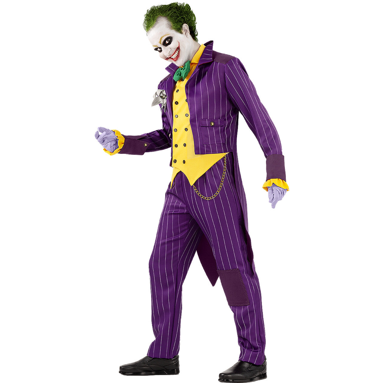 Op deze afbeelding zie je een Kostuums, van het merk Funidelia. Paarse Enorm Grappige Joker Arkham City Man Kostuum