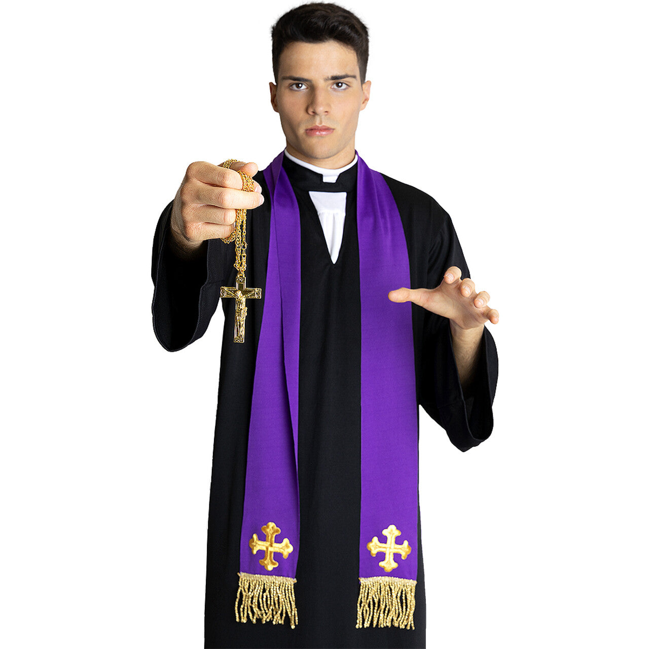 Op deze afbeelding zie je een Kostuums, van het merk Funidelia. The Exorcist Vader Karras Man Kostuum