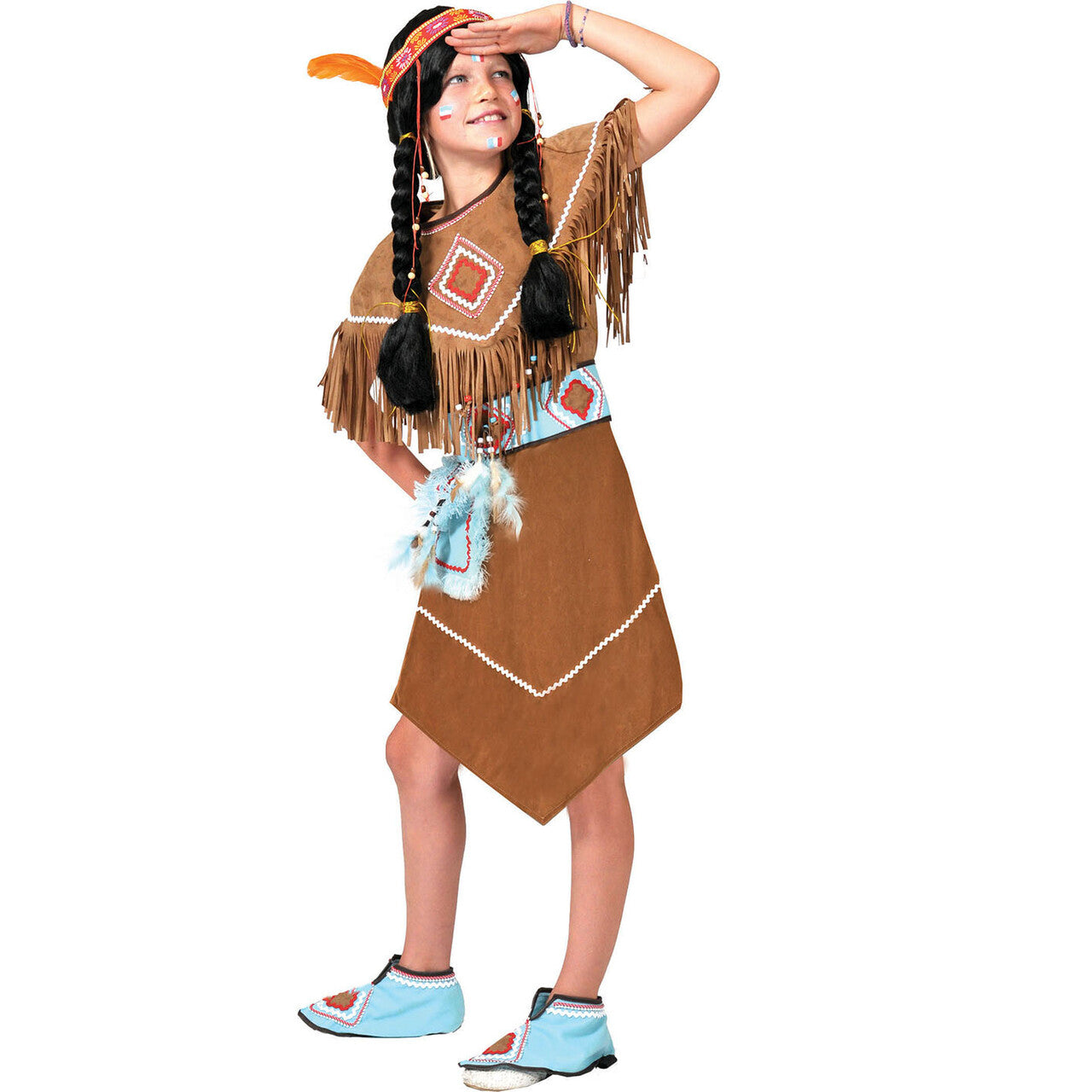 Op deze afbeelding zie je een Kostuums, van het merk Funny Fashion. Bruine Indianen Jurk Anoki Strijder Meisje