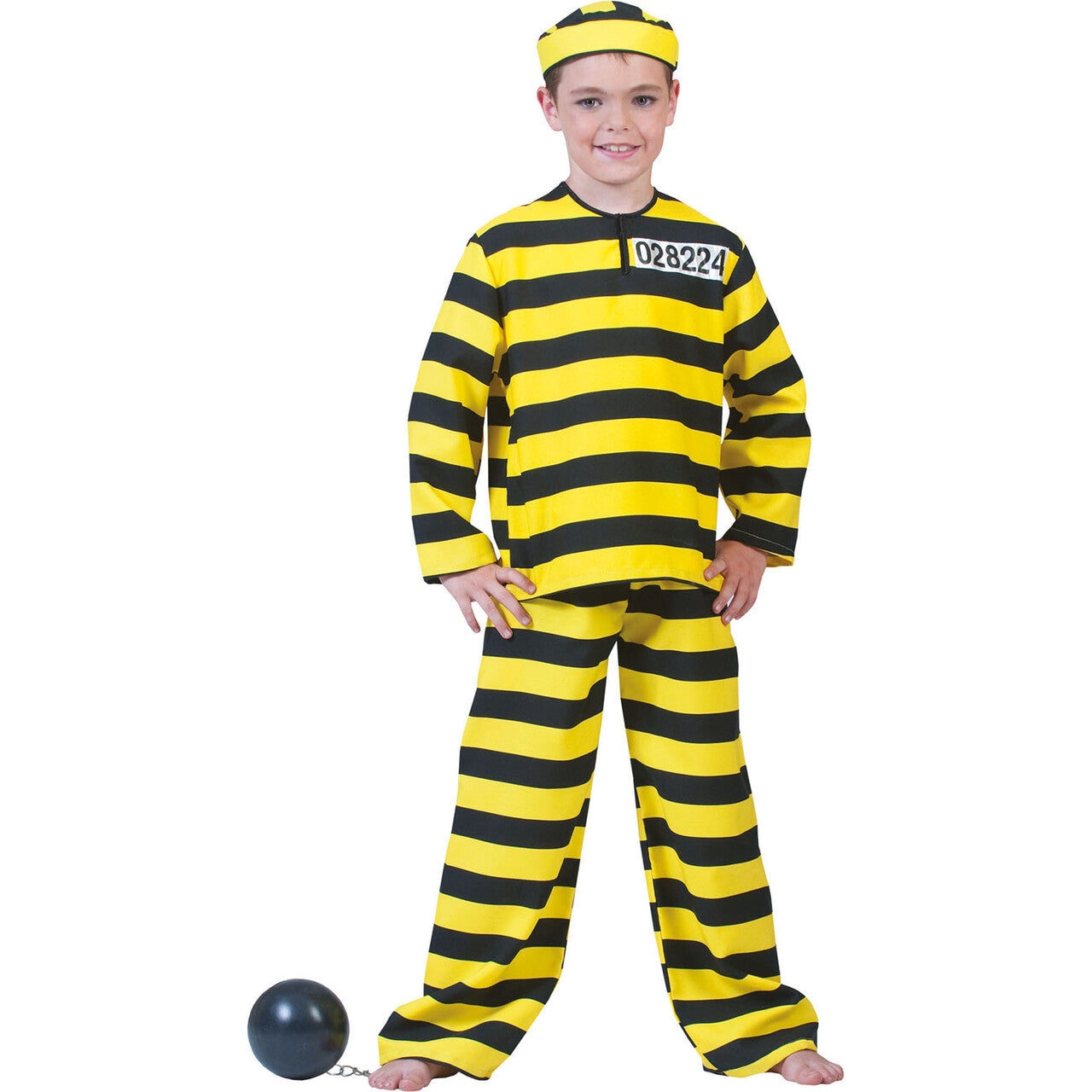 Op deze afbeelding zie je een Kostuums, van het merk Funny Fashion. Gestreepte Schurk Jongen Kostuum