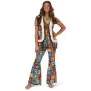 Op deze afbeelding zie je een Kostuums, van het merk Funny Fashion. Patchwork Wijde Pijpen Broek Holly Hippie Vrouw