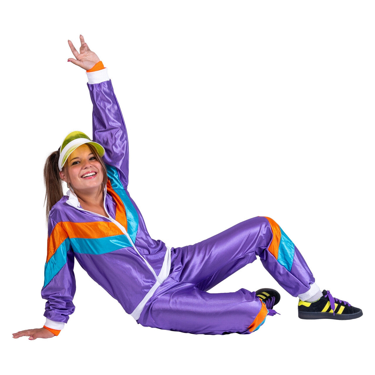Op deze afbeelding zie je een Kostuums, van het merk Funny Fashion. Purple Power Jogging Vrouw Kostuum