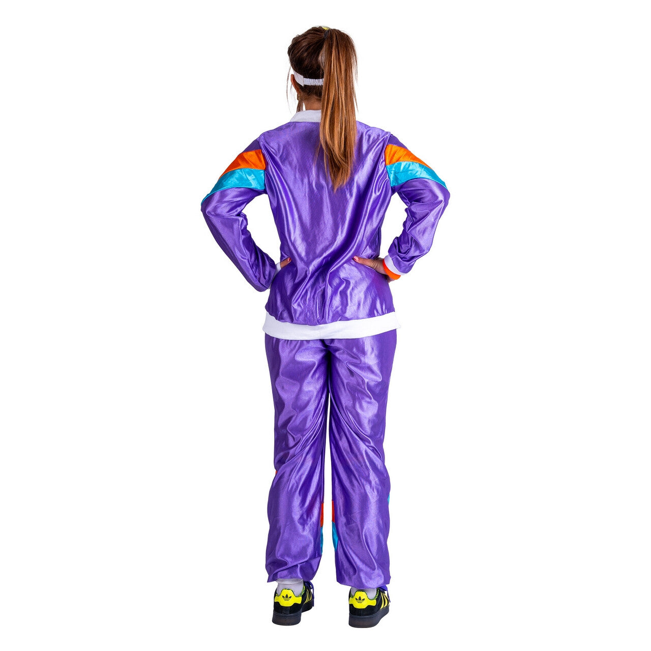Op deze afbeelding zie je een Kostuums, van het merk Funny Fashion. Purple Power Jogging Vrouw Kostuum
