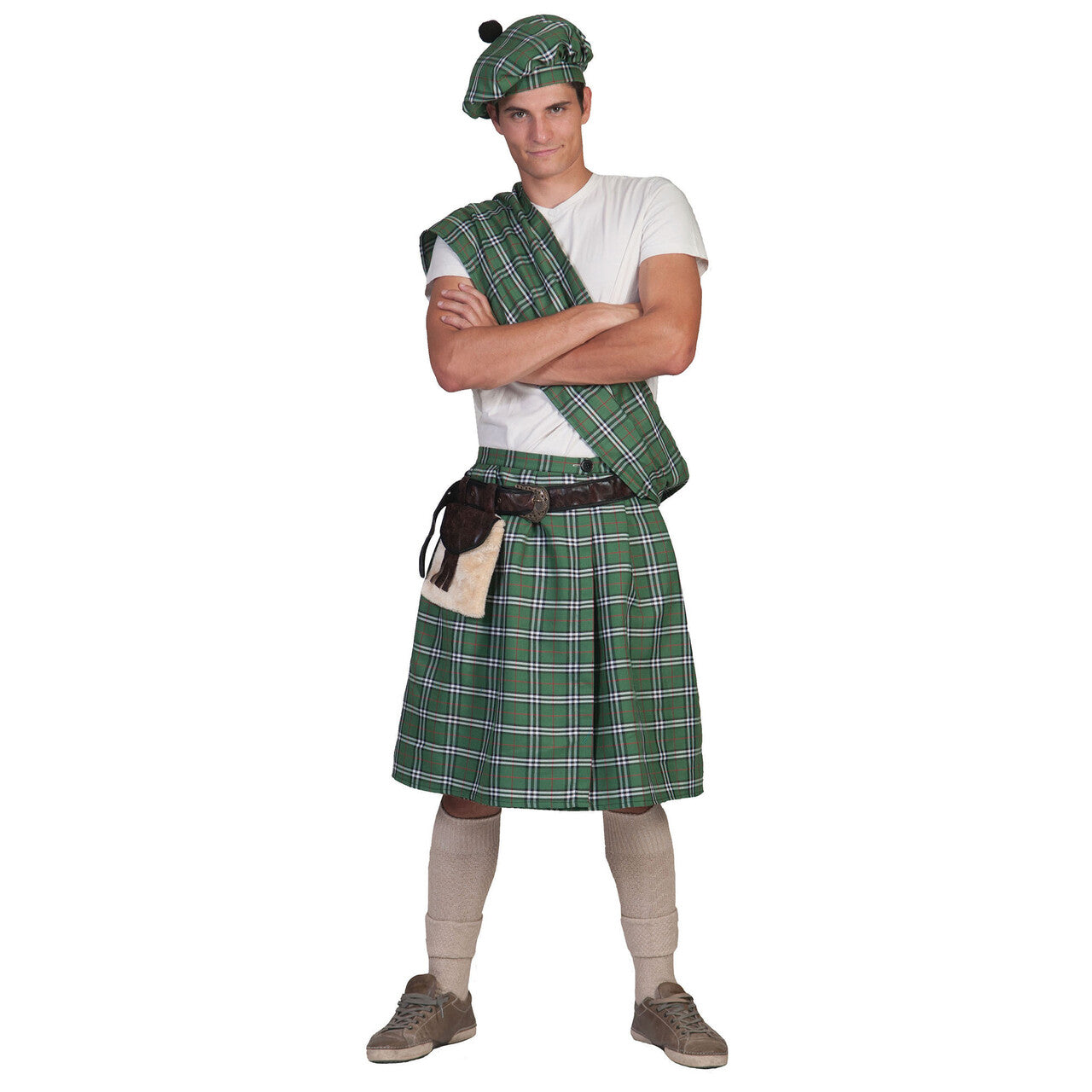 Op deze afbeelding zie je een Kostuums, van het merk Funny Fashion. Groene Schotse Highlander Tartan Man Kostuum
