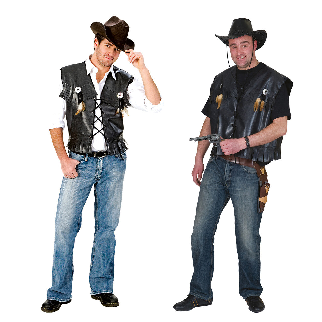 Op deze afbeelding zie je een Kostuums, van het merk Funny Fashion. Pistolero Sheriff Man Kostuum