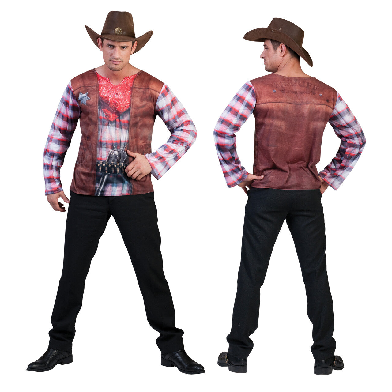 Op deze afbeelding zie je een Kostuums, van het merk Funny Fashion. 3d T-Shirt Cowboy Man Kostuum