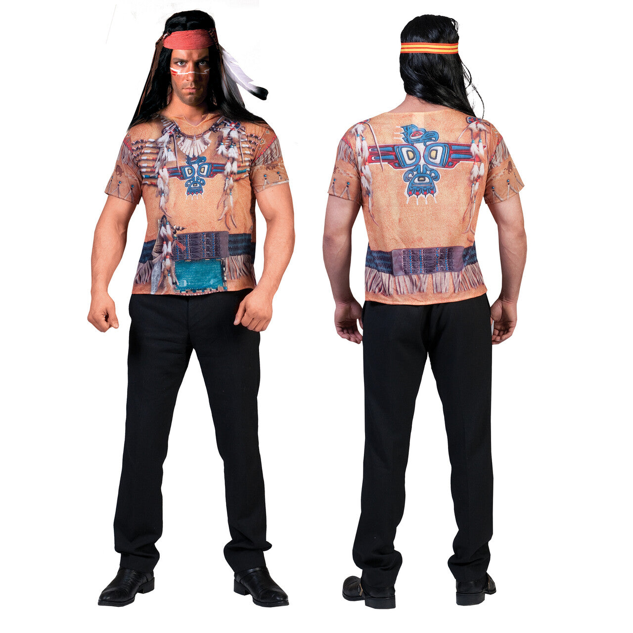 Op deze afbeelding zie je een Kostuums, van het merk Funny Fashion. 3d Shirt Indiaan Man