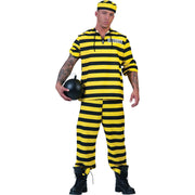 Op deze afbeelding zie je een Kostuums, van het merk Funny Fashion. Geel Zwart Gestreepte Gevangene Man Kostuum