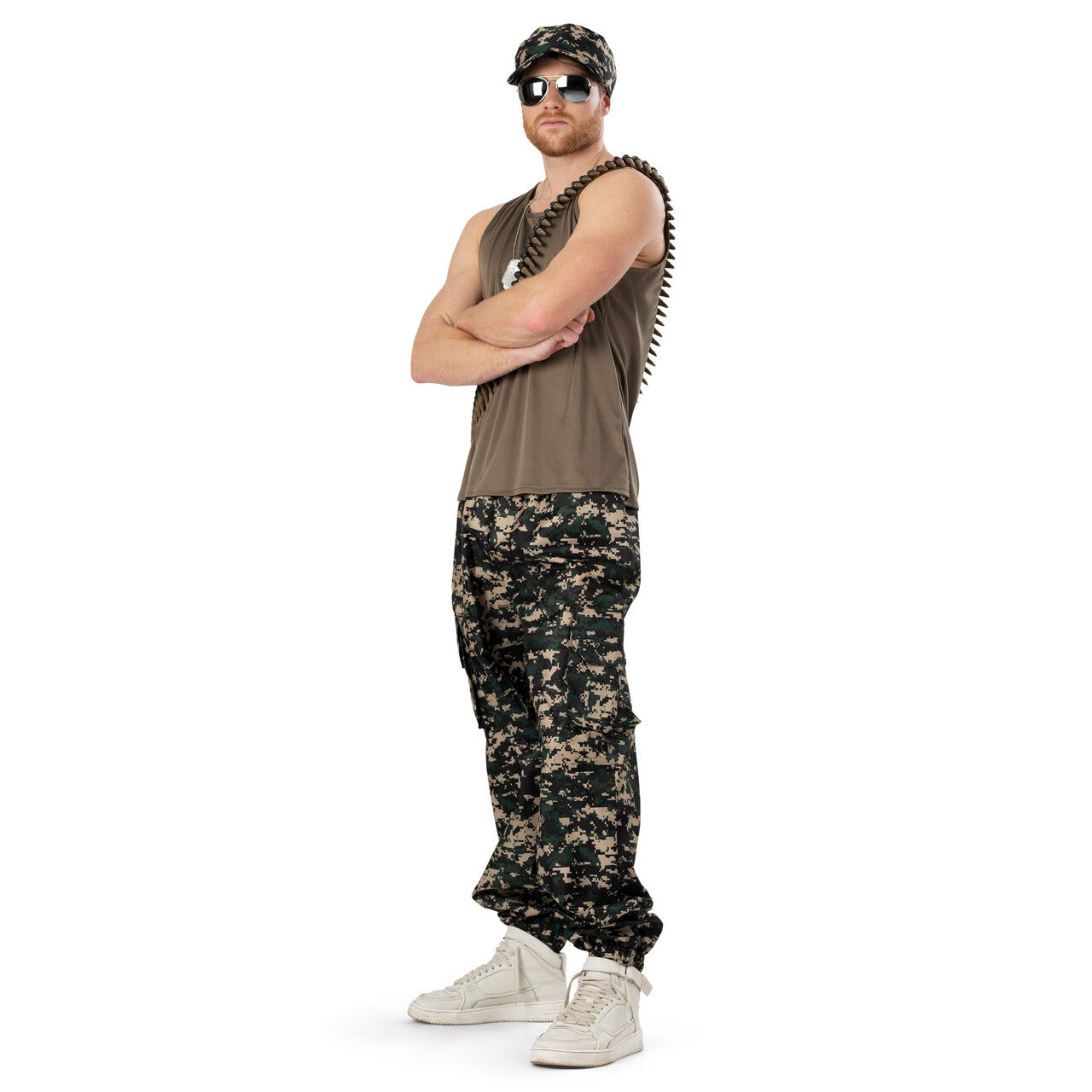 Op deze afbeelding zie je een Kostuums, van het merk Funny Fashion. Army Andy Man Kostuum