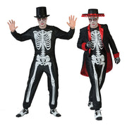 Op deze afbeelding zie je een Kostuums, van het merk Funny Fashion. Muertos Mexicanos Met Zwart Wit Botten Print Man Kostuum