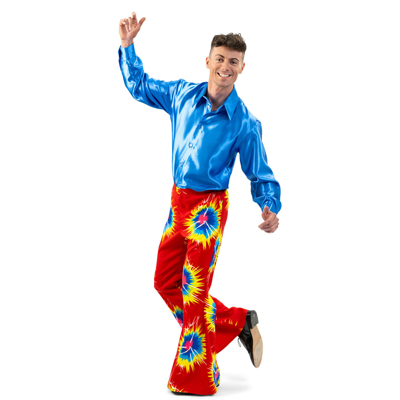 Op deze afbeelding zie je een Kostuums, van het merk Funny Fashion. Rode Wijde Hippie Broek Flash Man