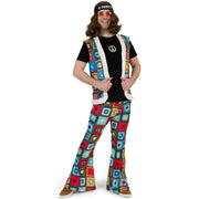 Op deze afbeelding zie je een Kostuums, van het merk Funny Fashion. Patchwork Wijden Pijpen Broek Hippie Henk Man