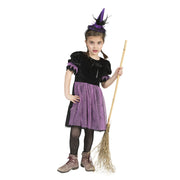 Op deze afbeelding zie je een Kostuums, van het merk Funny Fashion. Zwart-Paarse Heks Nina Meisje Kostuum
