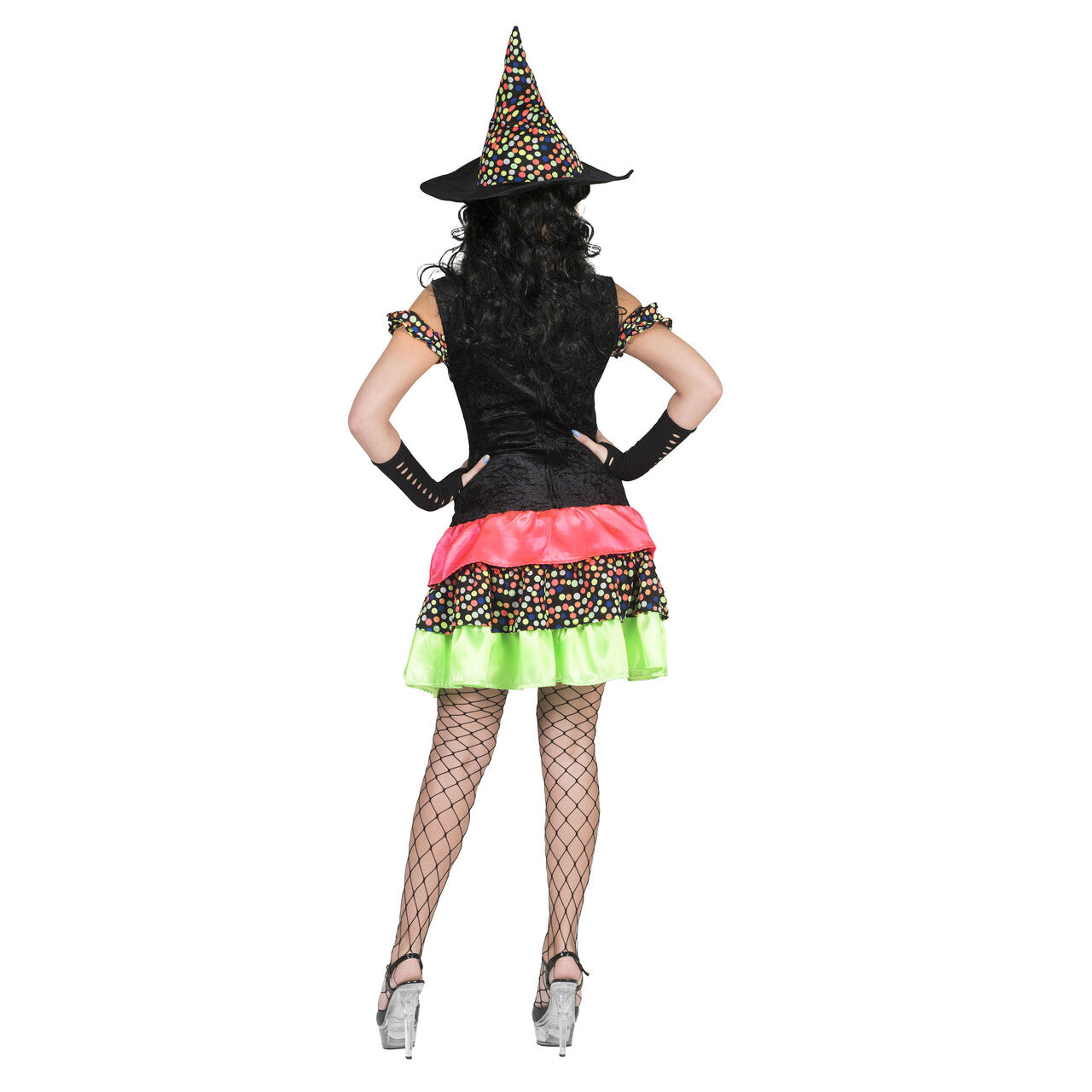 Op deze afbeelding zie je een Kostuums, van het merk Funny Fashion. Kleurige Heks Antonella Vrouw Kostuum