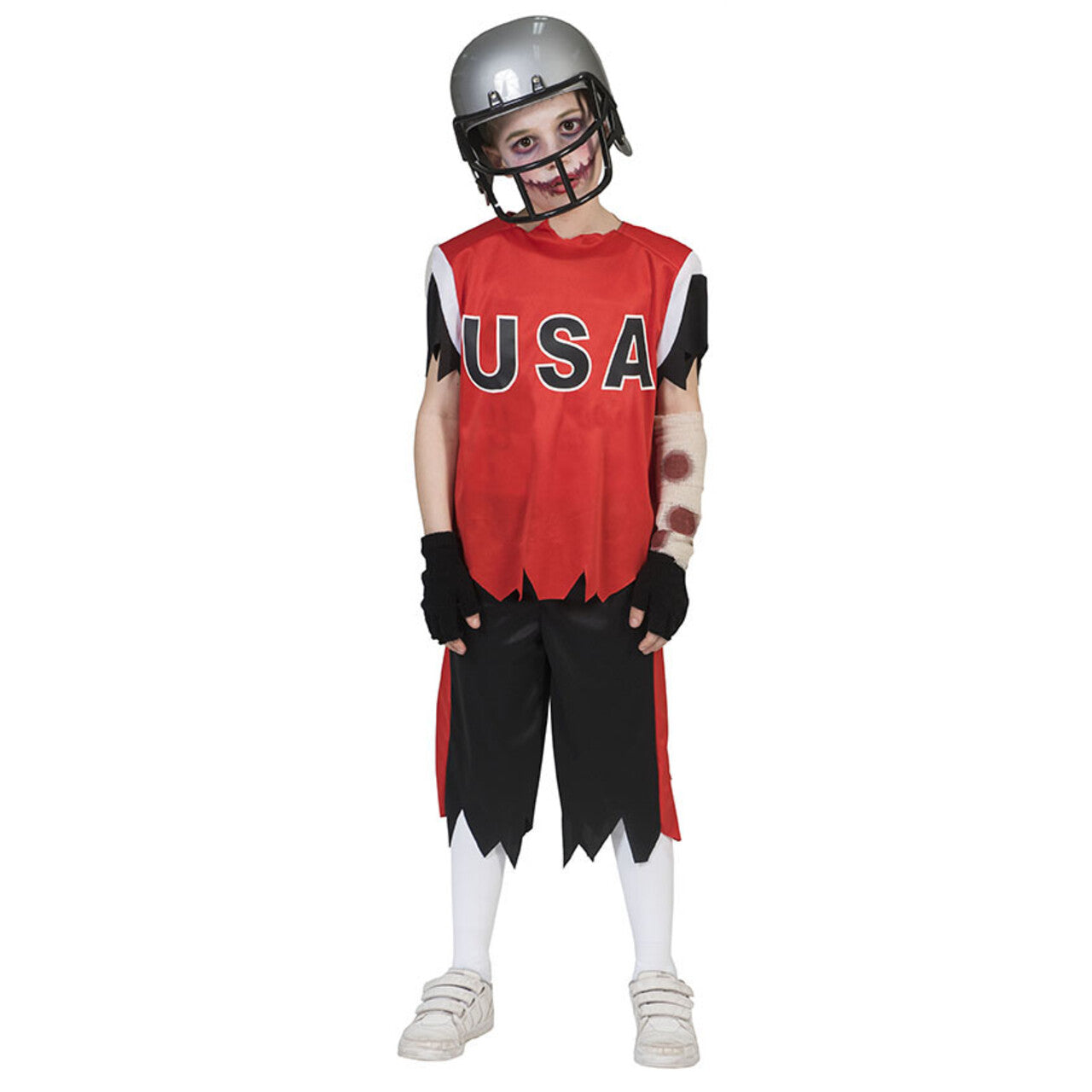Op deze afbeelding zie je een Kostuums, van het merk Funny Fashion. Wankele Willem American Football Zombie Jongen Kostuum