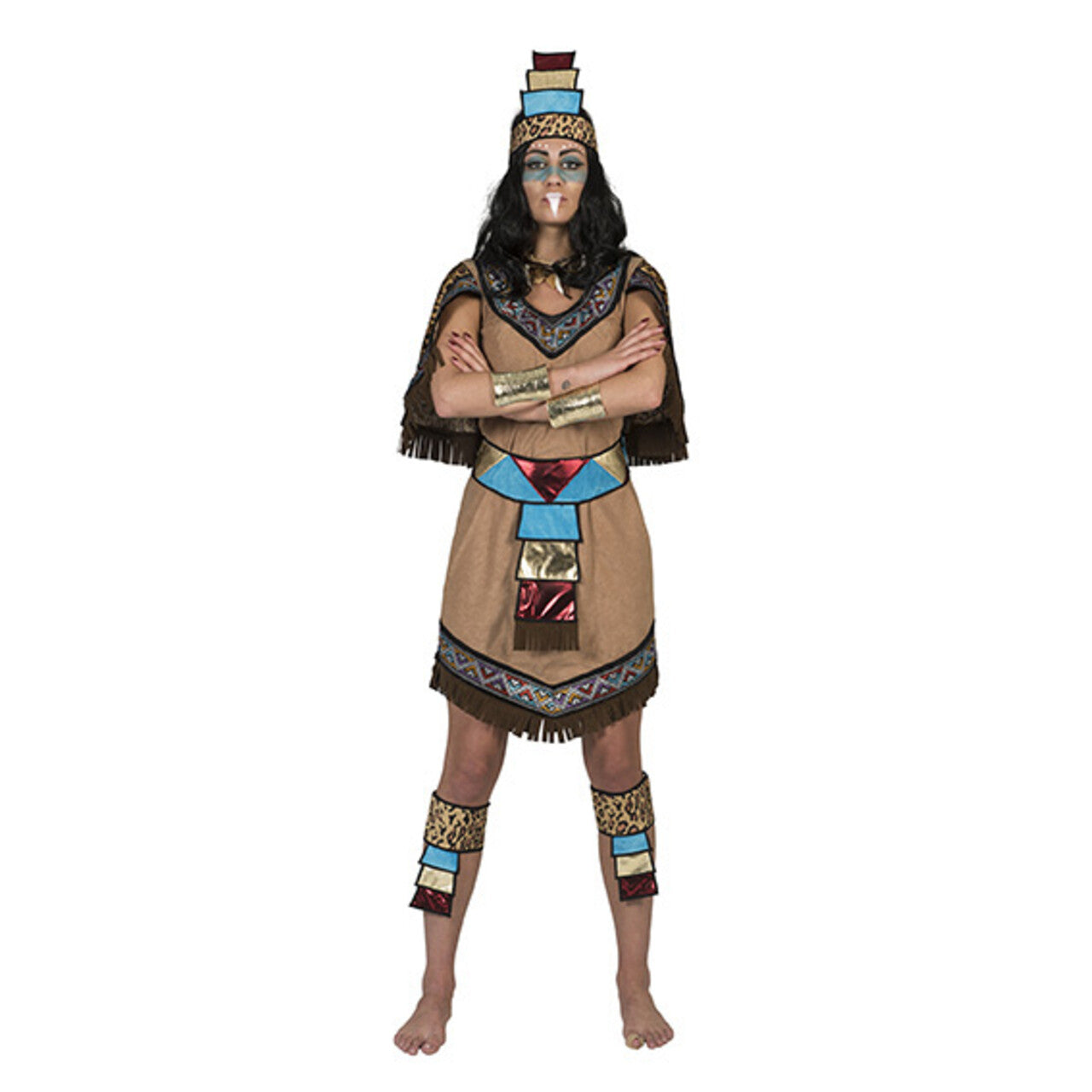 Op deze afbeelding zie je een Kostuums, van het merk Funny Fashion. Azteekse Krijger Tomatl Vrouw Kostuum