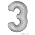 Folie Cijfer Ballon Nummer 3 Zilver XL 102cm (Leeg)