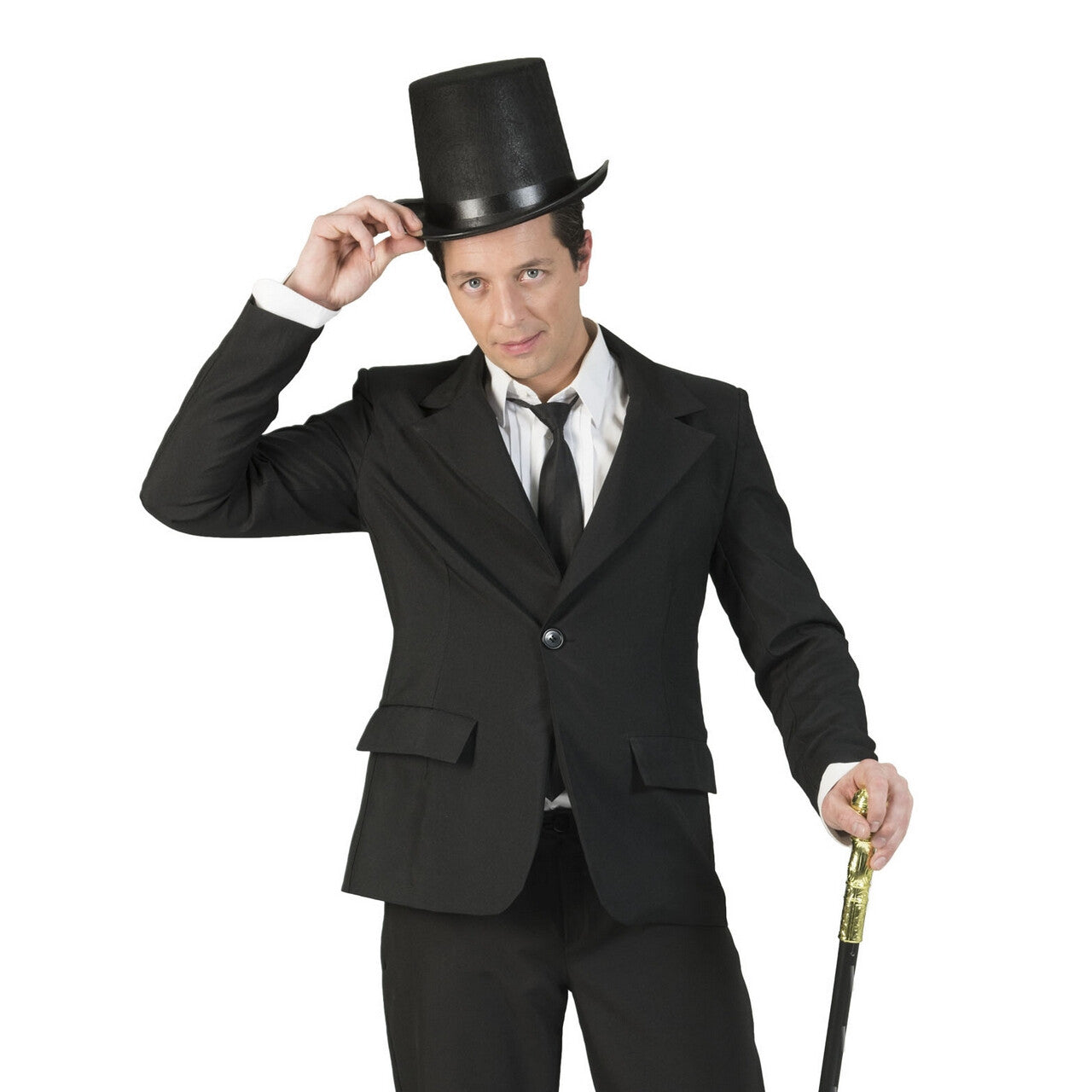 Op deze afbeelding zie je een Kostuums, van het merk Funny Fashion. Deftig Zwart Colbert Chaplin Man