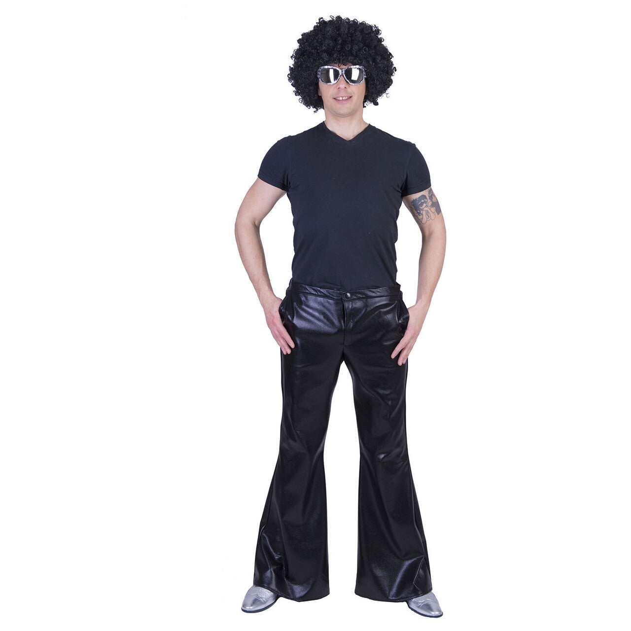 Op deze afbeelding zie je een Kostuums, van het merk Funny Fashion. Glanzend Zwarte Disco Godheid Broek Man