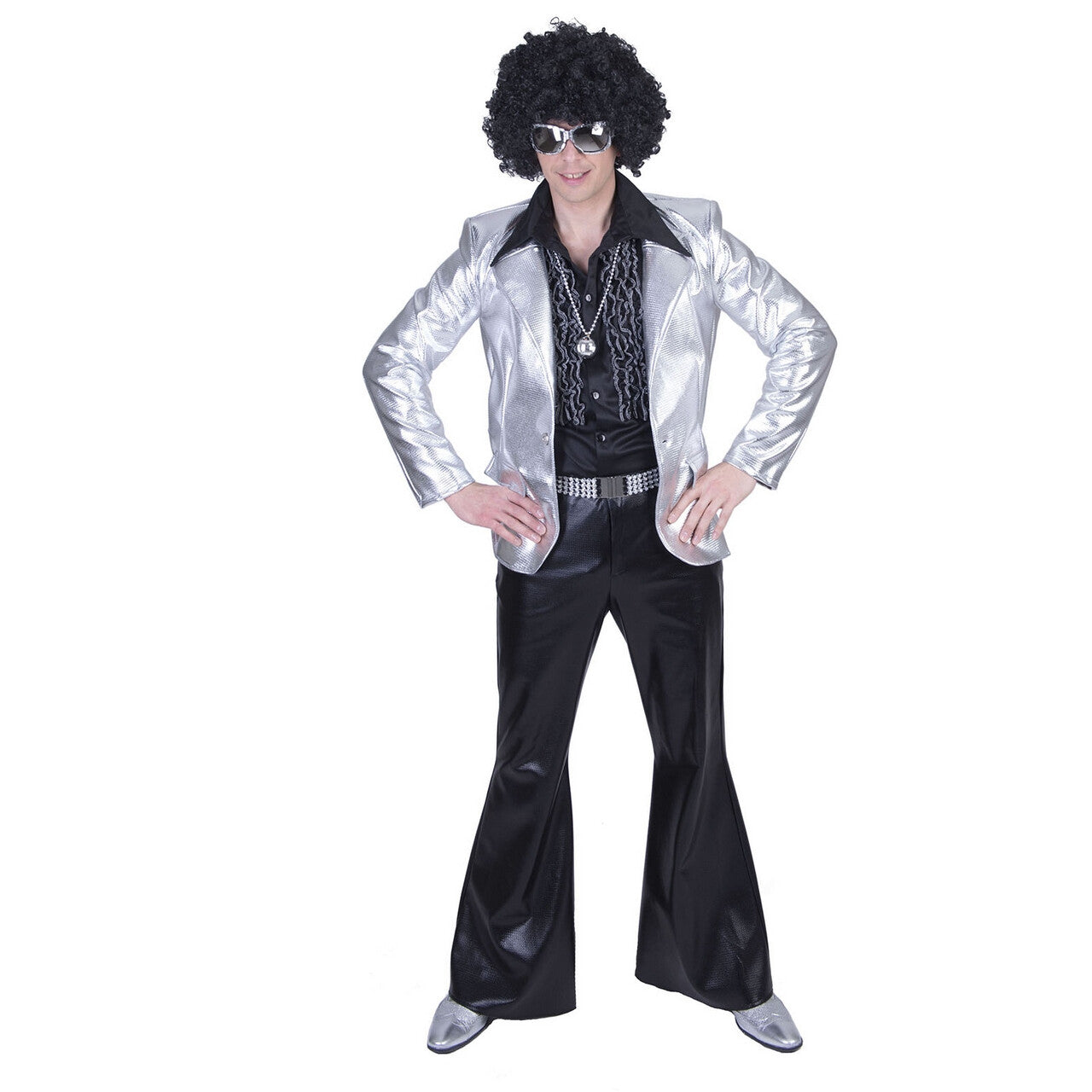 Op deze afbeelding zie je een Kostuums, van het merk Funny Fashion. Glanzend Zwarte Disco Godheid Broek Man