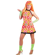 Op deze afbeelding zie je een Kostuums, van het merk Funny Fashion. Knalfuif Hippie Feest Disco Vrouw Kostuum