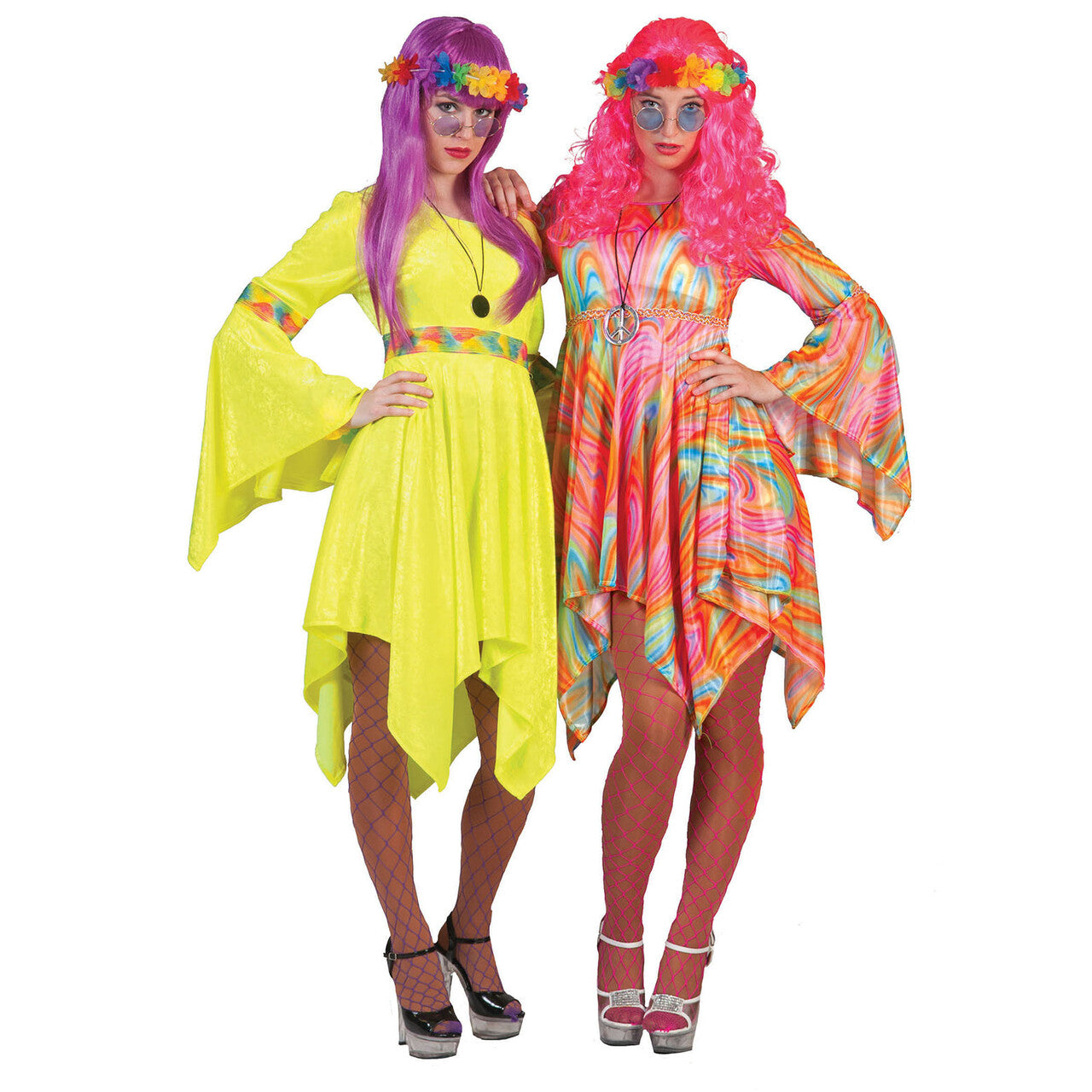 Op deze afbeelding zie je een Kostuums, van het merk Funny Fashion. Caleidoscopisch Psychedelisch Hippie Vrouw Kostuum