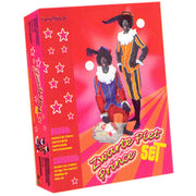 Op deze afbeelding zie je een Kostuums, van het merk Funny Fashion. Vierdelige Zwarte Piet Set Geel Zwart Kostuum