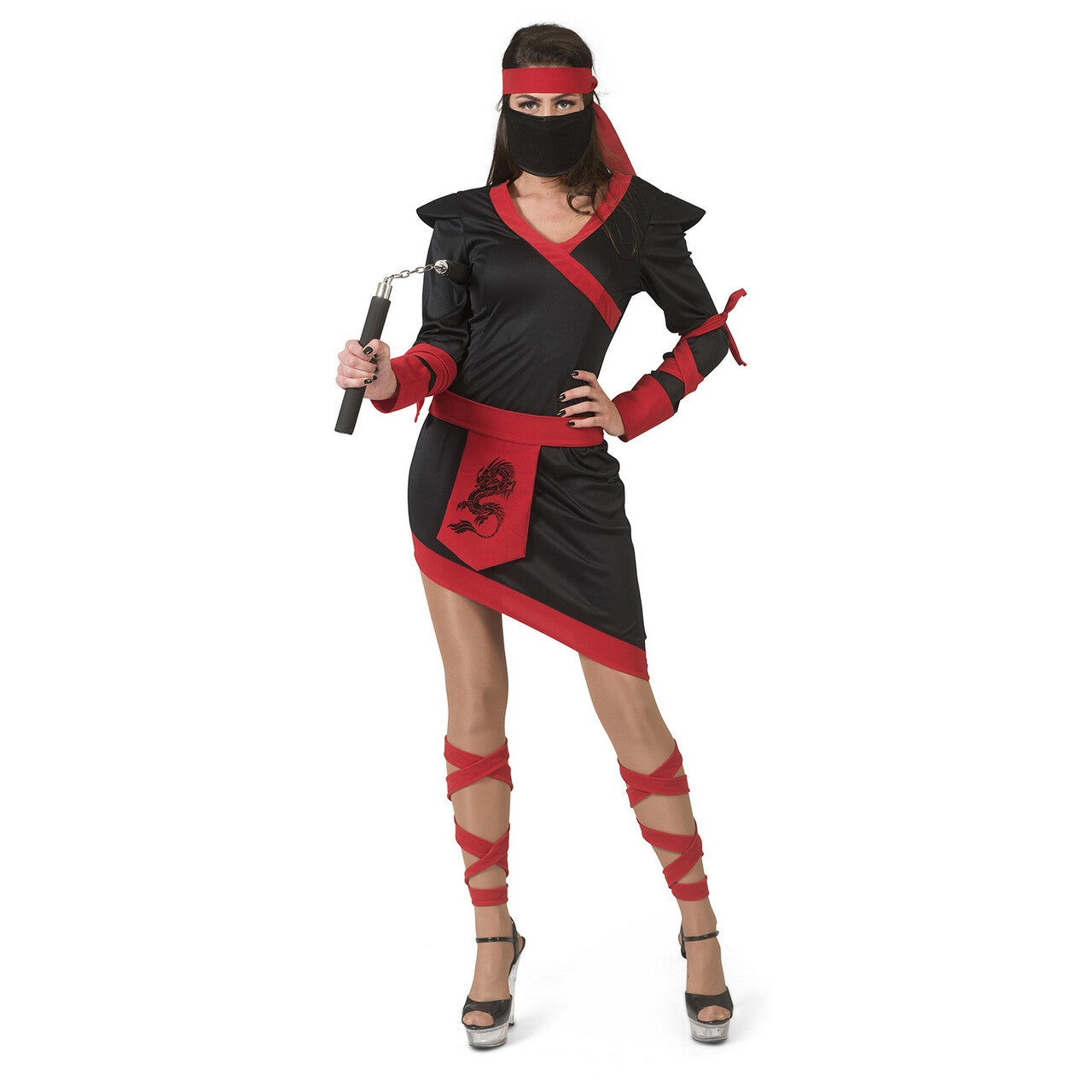 Op deze afbeelding zie je een Kostuums, van het merk Funny Fashion. Rood Zwarte Ninja Strijder Vol Doodsverachting Vrouw Kostuum